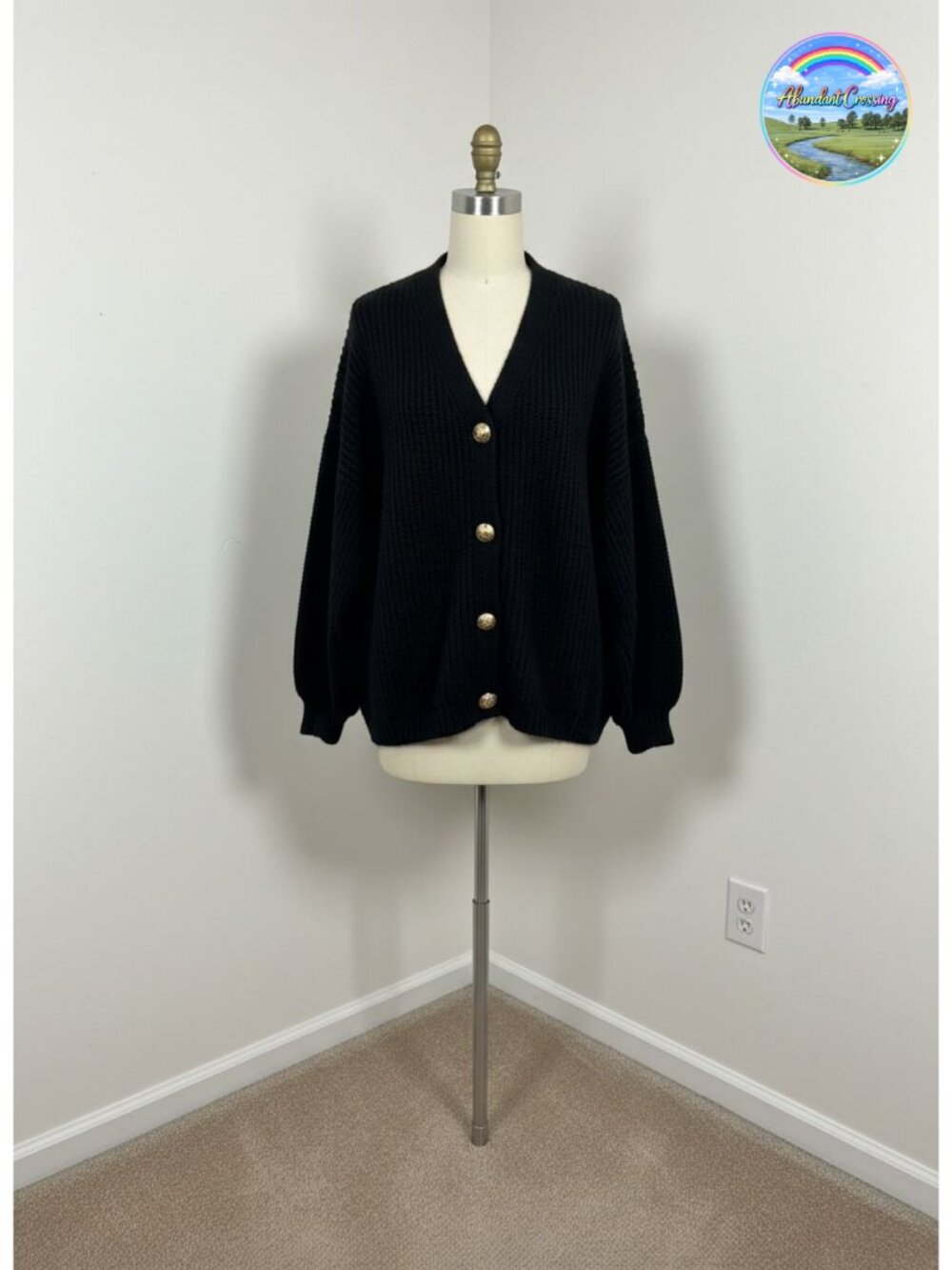 Oversized Lantern Sleeve Button Down Chunky Knit Cardigan Sweater Coat
